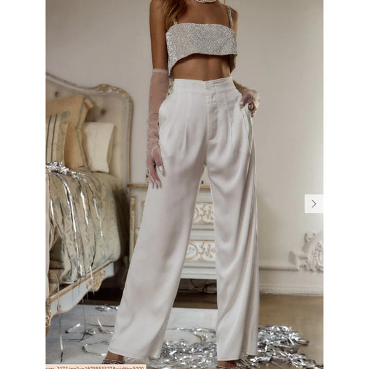 12th Tribe | Halley White Satin Trousers | Small