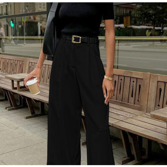 Solid Wide Leg Pants Without Belt | Size 8-10 | Commense