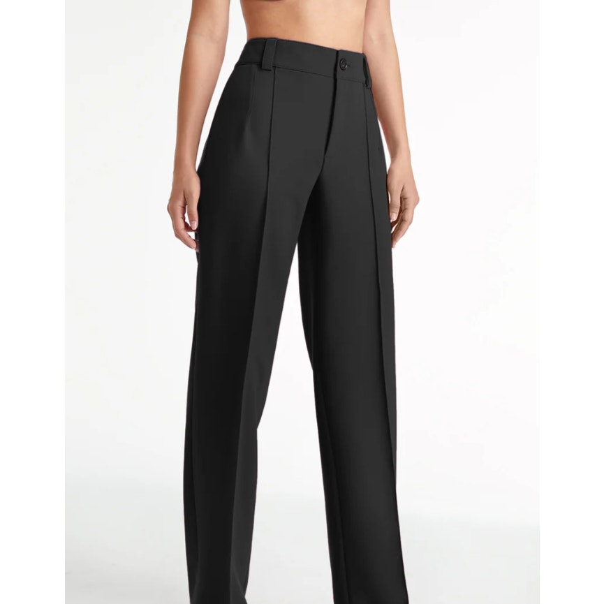 High Waisted Pleat Front Solid Colored Straight Leg Trousers | Size M