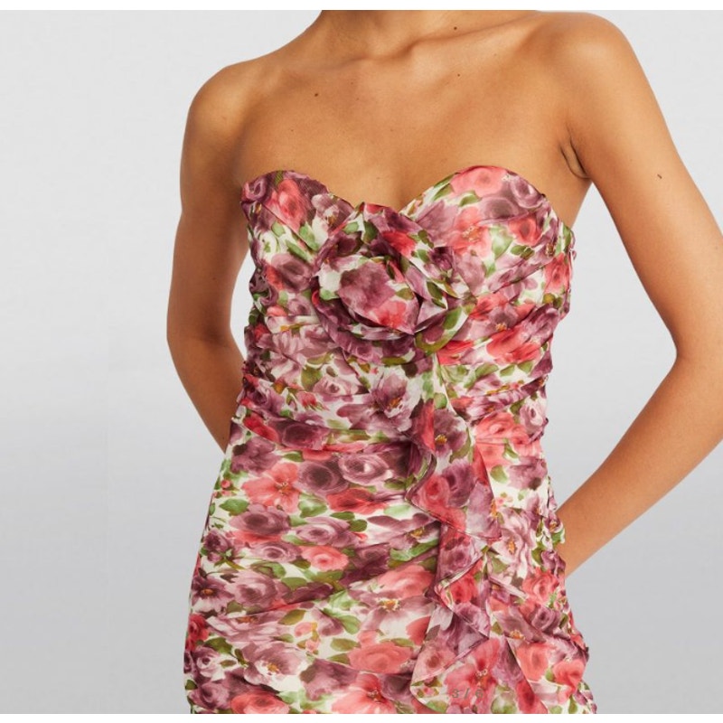 Floral Sweetheart Ruffle Bodycon  Mini Dress | Size Large | Bella Barnett