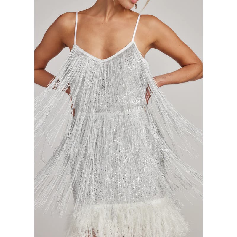 12th Tribe Disco Fever Silver Fringe Mini Dress | Size Medium