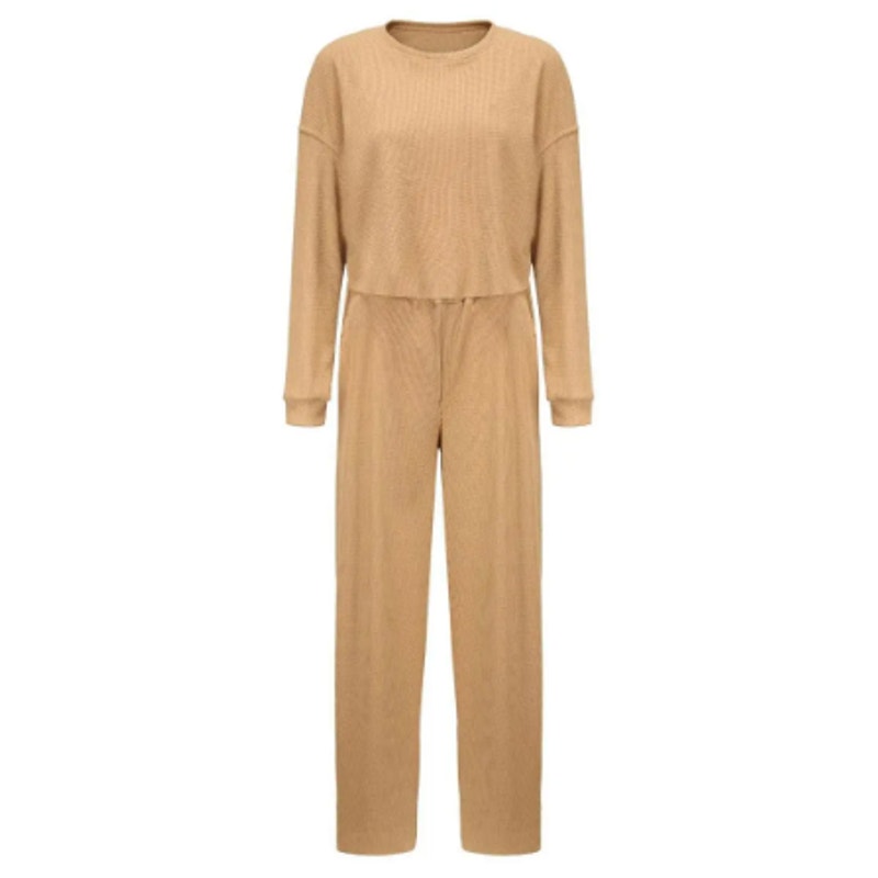 Tori  2 Piece Waffle Pants Set in Camel | Size Small | Chicgenes