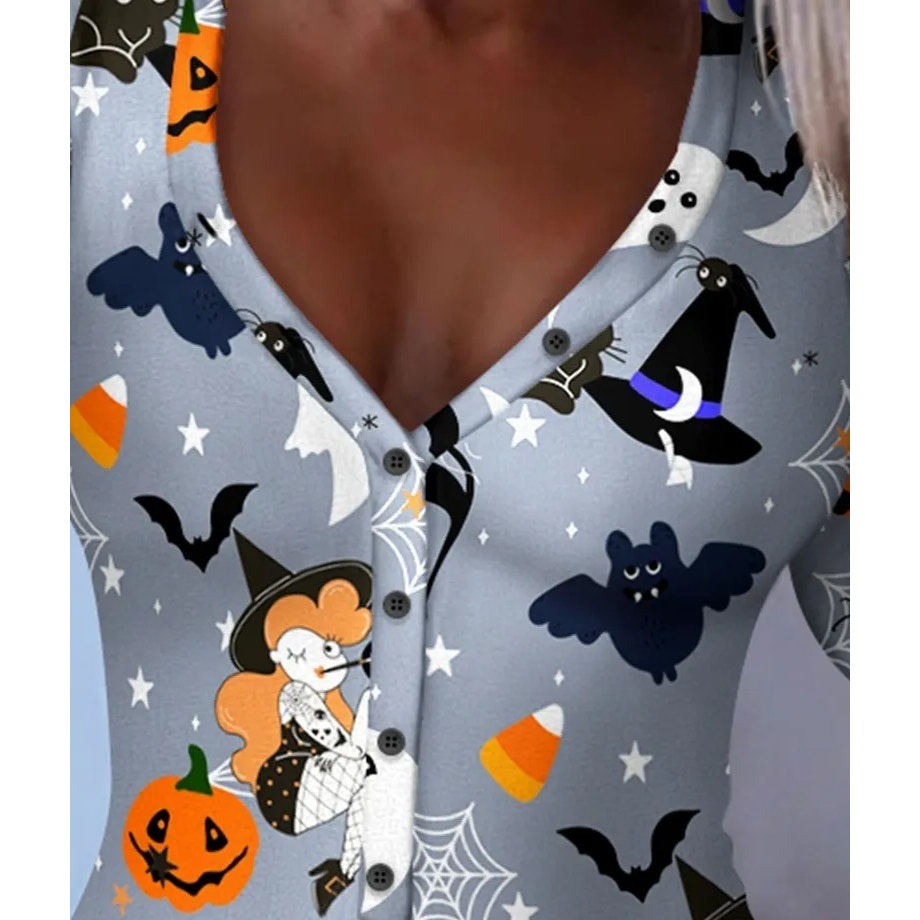 Halloween  Print Button Front Lounge Romper | Chic Me