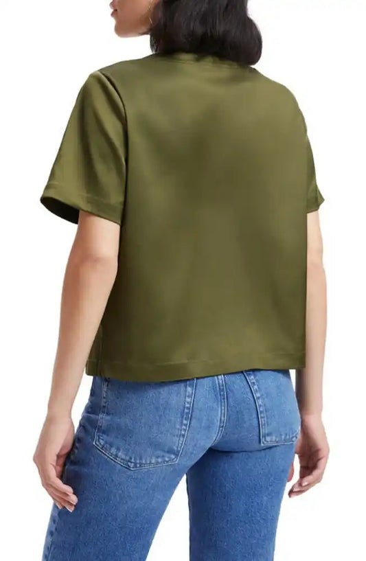 Stretch Satin Pocket T-shirt In Juniper Green