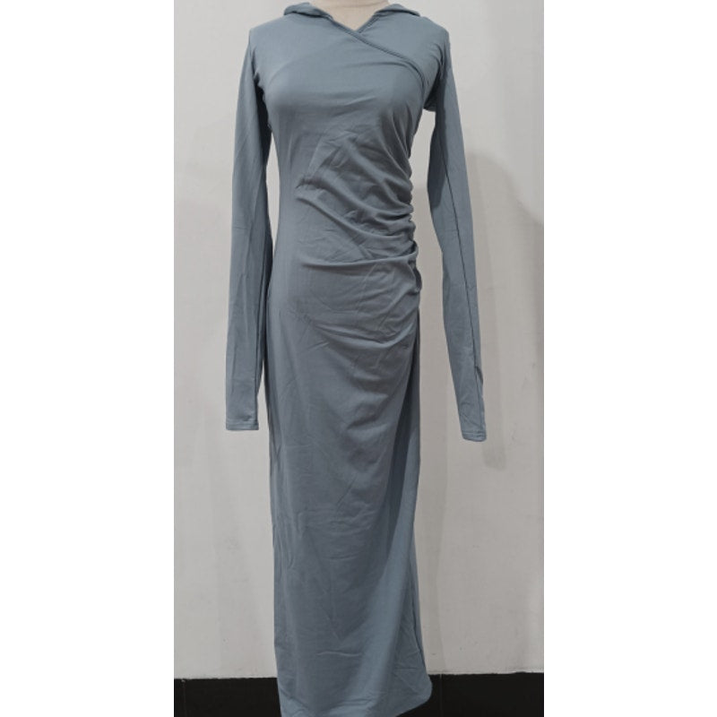 Elegant V Neck Hooded Bodycon Maxi Dress | Size Small