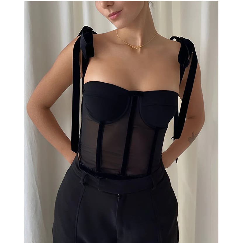 Tied Mesh Corset Crop Top | Size XS