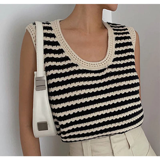 Classy Stripe Crochet Sweater Vest | Size Small | Commense