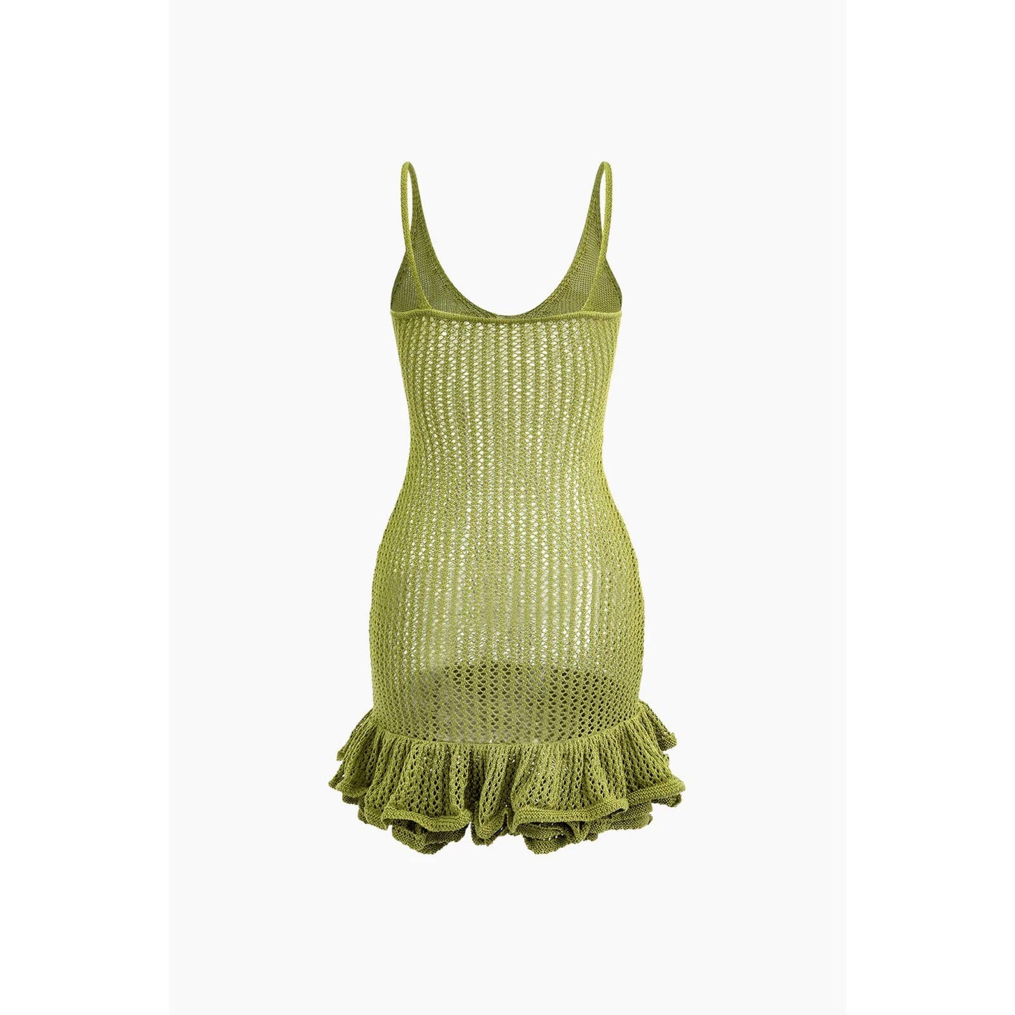 Open Knit Ruffle Hem Cami Mini Dress