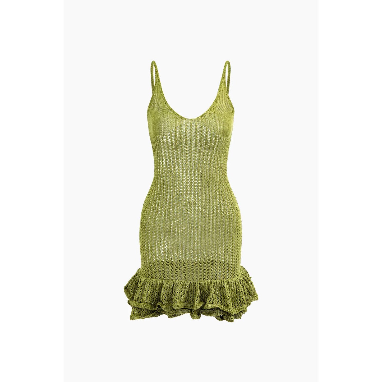 Open Knit Ruffle Hem Cami Mini Dress