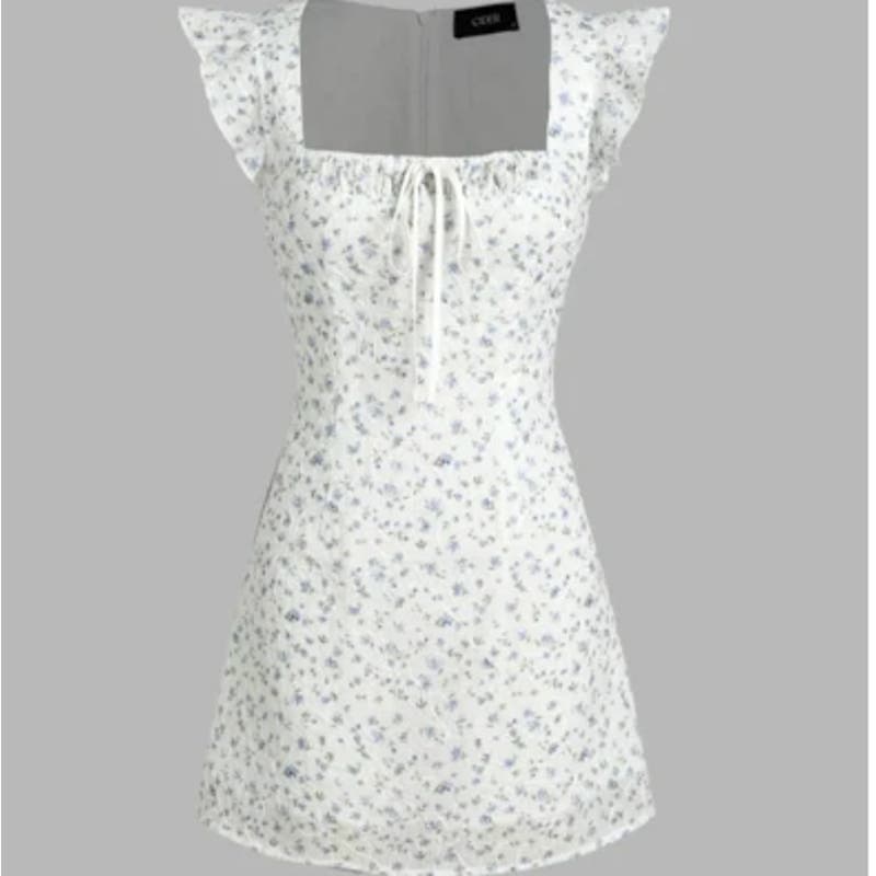 Cider  mini Dress White & Blue Floral | Size Small "Perfect Petite Charm"