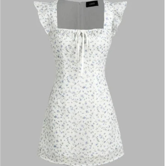 Cider  mini Dress White & Blue Floral | Size Small "Perfect Petite Charm"