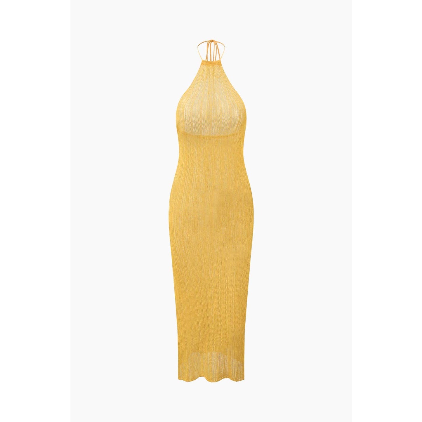 🍋 Micas Lemon Halter Knit Backless Cover-up Dress - Medium - A Zest of Elegance for Your Wardrobe! 🍋