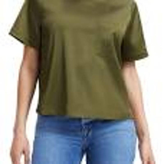 🌿 Good American Juniper Green Stretch Satin Pocket Tee - Small - Where Comfort Meets Luxury! 🌿