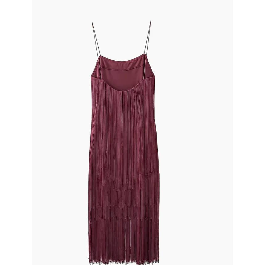 💃 Commense Florence Fringed Open Back Short Dress in Burgundy - Size Medium - Dance the Night Away! 💃