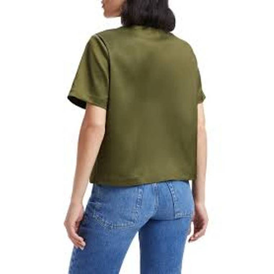 🌿 Good American Juniper Green Stretch Satin Pocket Tee - Small - Where Comfort Meets Luxury! 🌿