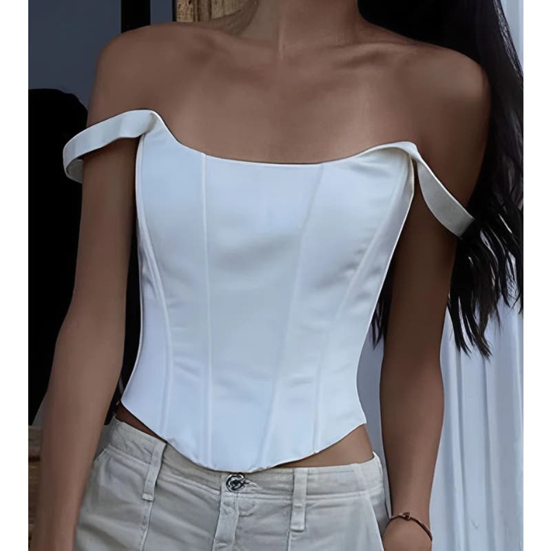 ✨ Commense Ivory Glow Tied Crop Corset Top - Medium - Embrace Elegance with a Modern Twist! ✨