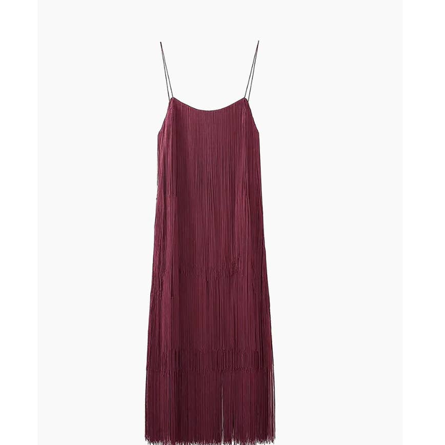 💃 Commense Florence Fringed Open Back Short Dress in Burgundy - Size Medium - Dance the Night Away! 💃