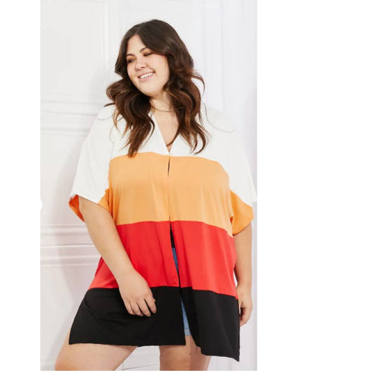 🌈 Culture Code Color Block Short Sleeve Cardigan - Large - A Splash of Colors for Your Wardrobe! 🌈