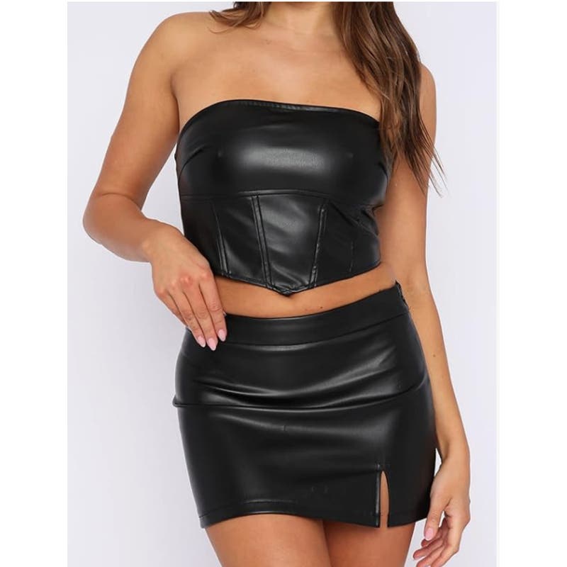 Faux Leather two Piece set Skirt and corset top  | Just Quella | Size Large