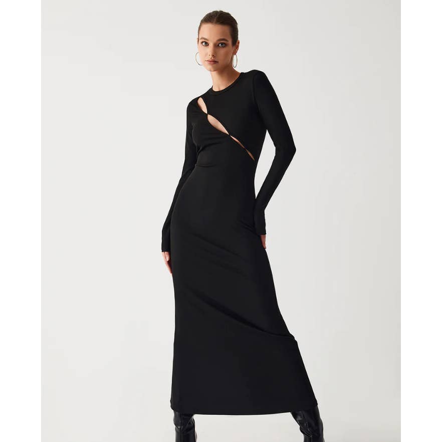 Commense Diagonal Keyhole Long Sleeve Ribbed Dress | Size Small